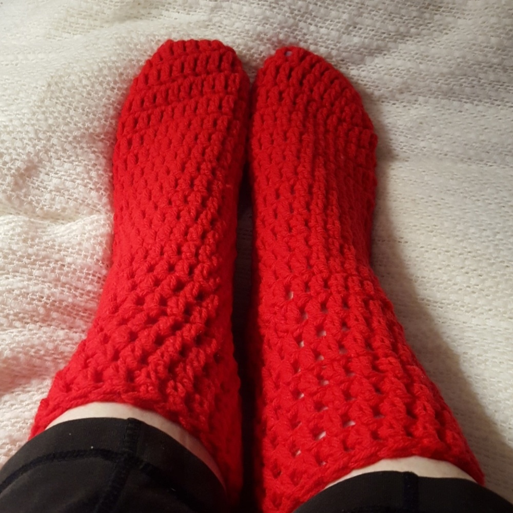 Jelly Bean Red Handmade Cuffed Slippers